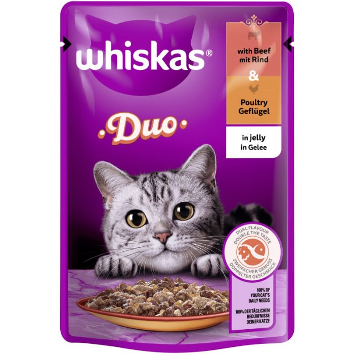 WHISKAS® DUO Portionsbeutel mit Rind & Geflügel in Gelee 85g-4770608262495