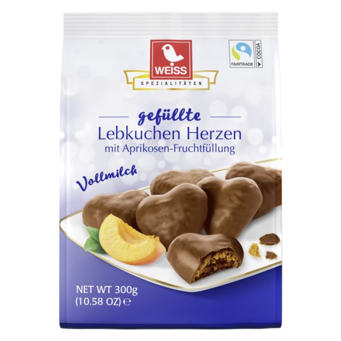 Weiss Lebkuchen-Herzen gefüllt Vollmilch 300g-4003160270807