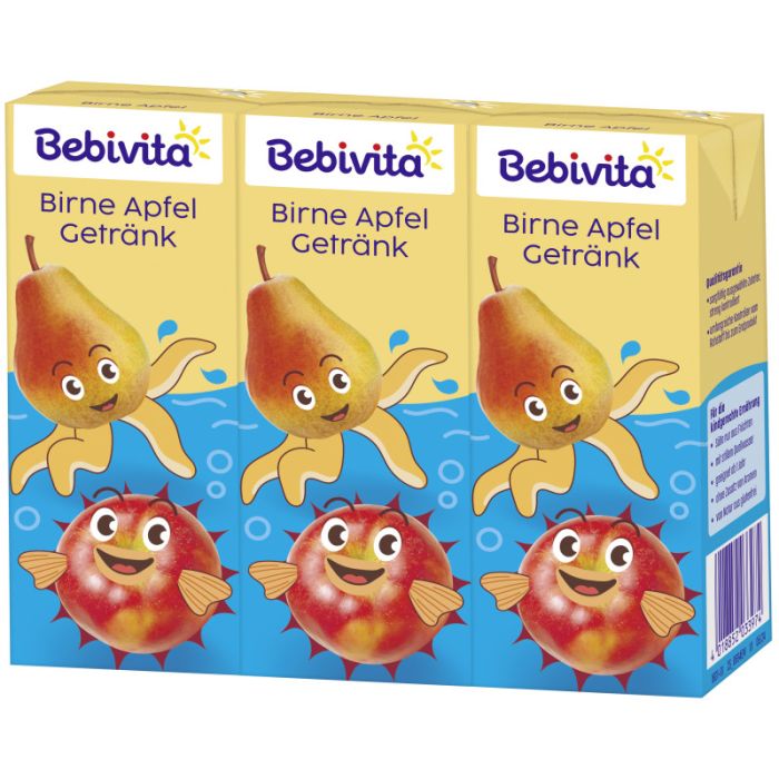 Bebivita Kinder-Schorle Birne Apfel und Wasser, 3x200ml -4018852033974