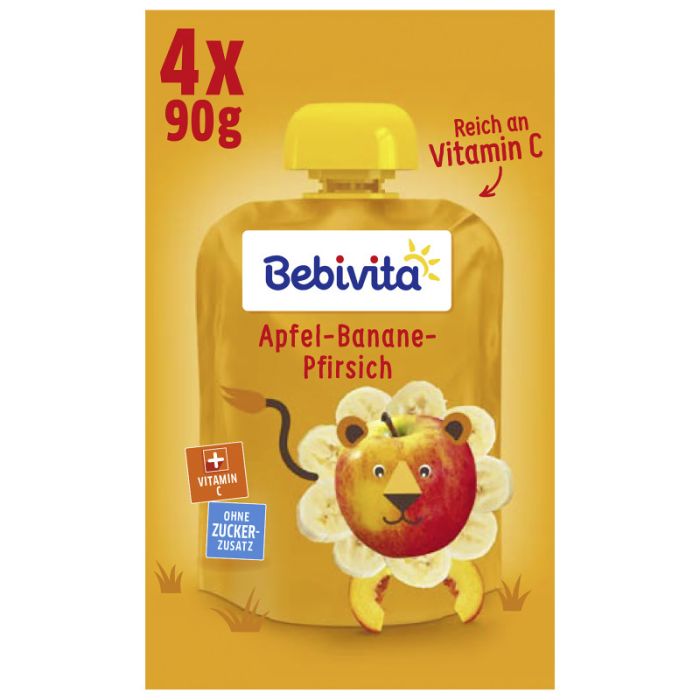 Bebivita Quetschbeutel Frucht Apfel-Banane-Pfirsich, 4x90g -4018852017271