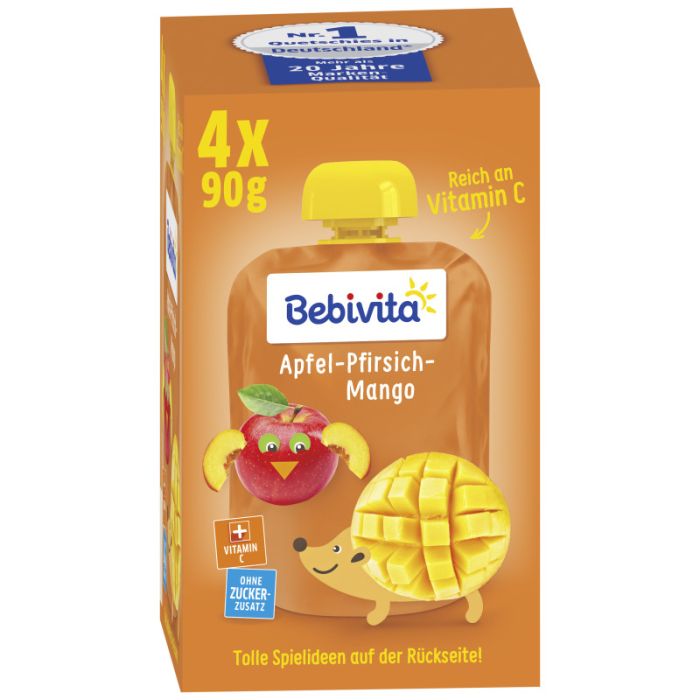 Bebivita Quetschbeutel Frucht Apfel-Pfirsich-Mango, 4x90g-4018852017332