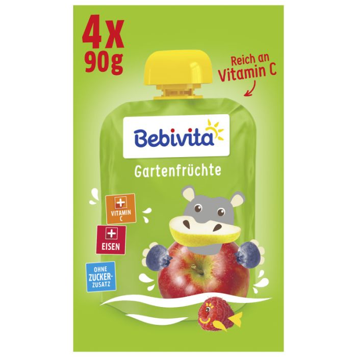 Bebivita Quetschbeutel Frucht plus Eisen Gartenfrüchte, 4 x 90g-4018852016861
