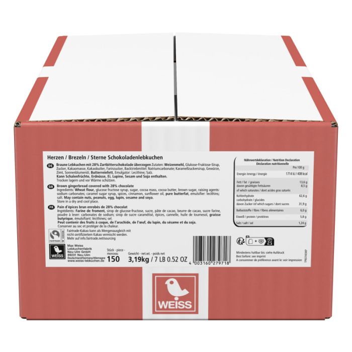 Weiss Herzen/Sterne/Brezeln Zartbitter lose 150 Stück 3190g-4003160279718