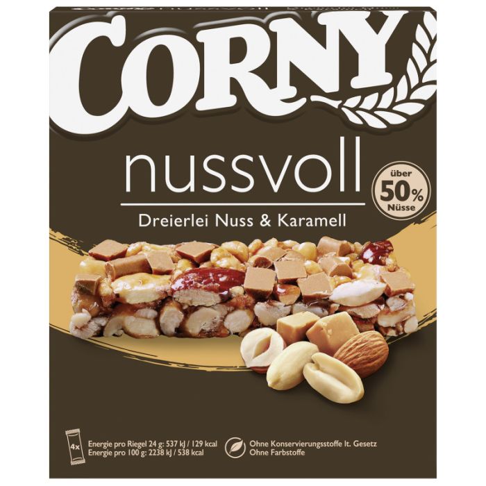 Corny nussvoll Dreierlei Nuss & Karamell 4 x 24g = 96g-4011800549312