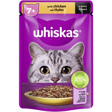 WHISKAS® Portionsbeutel 7+ mit Huhn in Sauce 85g-3065890155107