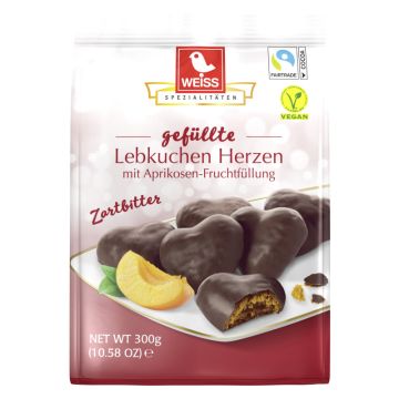 Weiss Gefüllte Lebkuchen-Herzen Zartbitter 300g-4003160270302