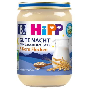 HiPP Bio Gute Nacht, ohne Zuckerzusatz, 3-Korn-Flocken, 190g-4062300321366