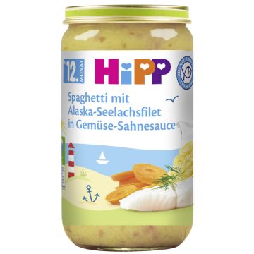 HiPP Spaghetti mit Alaska-Seelachsfilet in Gemüse-Sahnesauce, 250g-4062300261846