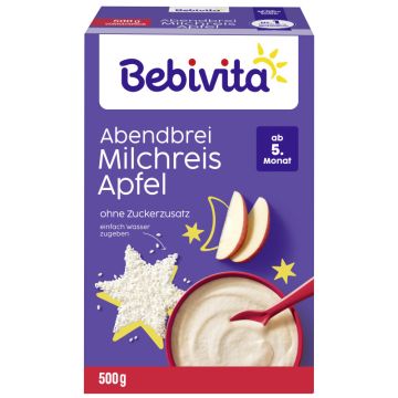 Bebivita Milchbreie ohne Zuckerzusatz Abendbrei Milchreis mit Apfel, 500g-4018852036876