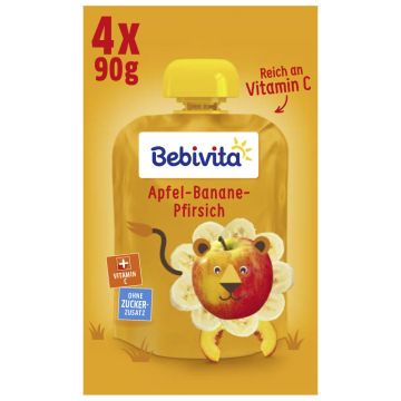 Bebivita Quetschbeutel Frucht Apfel-Banane-Pfirsich, 4x90g -4018852017271
