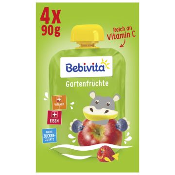 Bebivita Quetschbeutel Frucht plus Eisen Gartenfrüchte, 4 x 90g-4018852016861