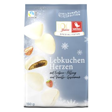 Weiss Gefüllte Lebkuchen-Herzen Weiss Erdbeer-Vanille 150g-4003160582603