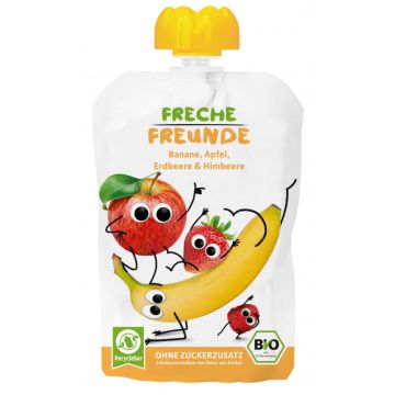 Freche Freunde Bio Quetschie Banane, Apfel, Erdbeere & Himbeere 100g-4260618528600