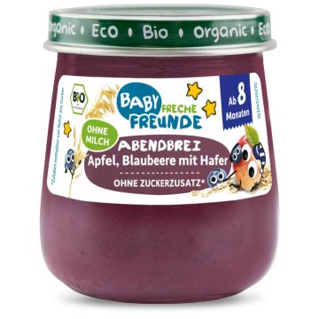 Freche Freunde Bio Gläschen Abendbrei Apfel, Blaubeere mit Hafer 120g-4260618525616