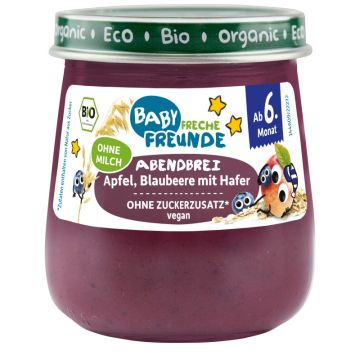 Freche Freunde Bio Gläschen Abendbrei Apfel, Blaubeere m. Hafer 120g-4260618529898