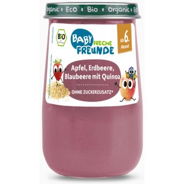 Freche Freunde Bio Gläschen Apfel, Erdbeere, Blaubeere mit Quinoa 190g, ab 6. Monat-4260618528471