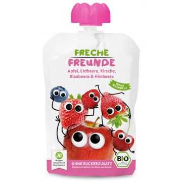 Freche Freunde Bio Quetschie Apfel, Erdbeere, Kirsche, Blaubeere & Himbeere 100g-4260249142329