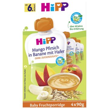 Hipp Mango Pfirsich in Banane m. Hafer 4x90g-4062300343450