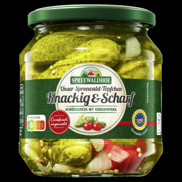 Spreewaldhof Gewürzgürkchen, feurig-scharf gewürzt 
530g-4012712003794