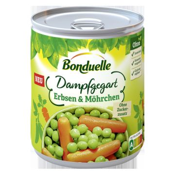 Bonduelle Erbsen mit Möhrchen Dampfgegart 850ml / 610g-3083681130904