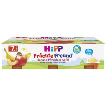 HiPP Bio Früchte im Becher Früchte-Freund Banane-Pfirsich in Apfel 300g-4062300286085