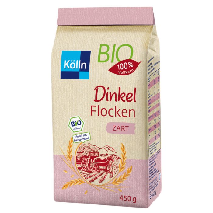 Kölln Bio Dinkelflocken zart 450g, 100% Vollkorn-Dinkel-4000540020601