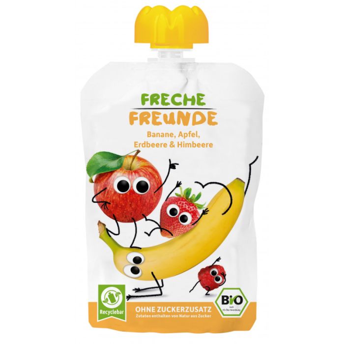 Freche Freunde Bio Quetschie Banane, Apfel, Erdbeere & Himbeere 100g-4260618528600