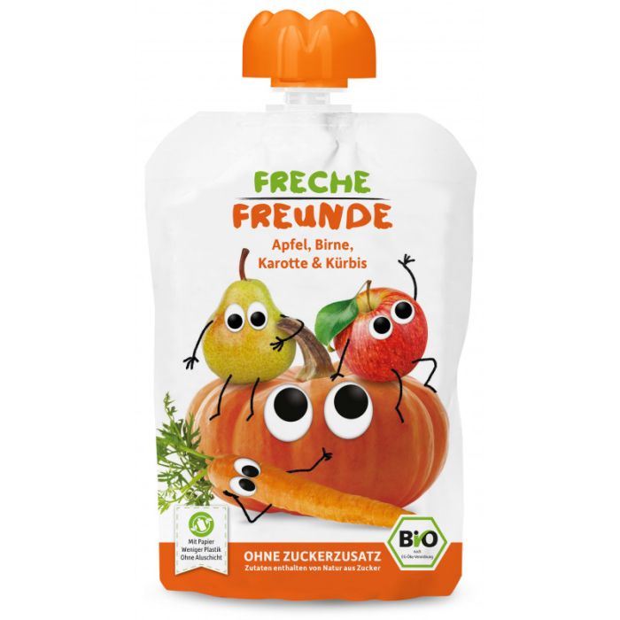 Freche Freunde Bio Quetschie Apfel, Birne, Karotte & Kürbis 100g-4260249140028