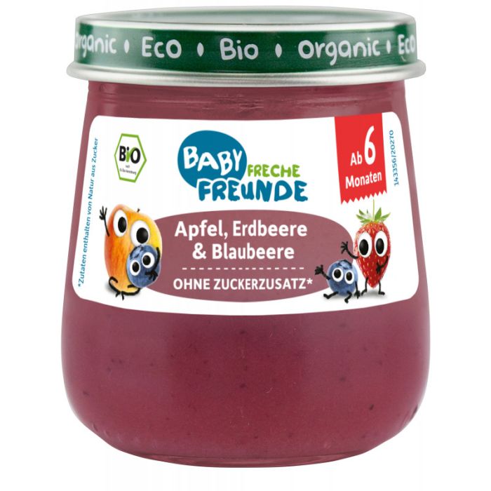 Freche Freunde Bio Gläschen Apfel, Erdbeere & Blaubeere 120g-4260618525531