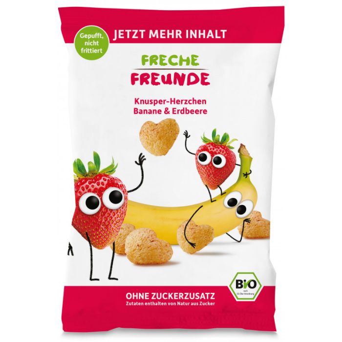 Freche Freunde Bio Knusper-Herzchen Banane & Erdbeere 30g-4260618523094