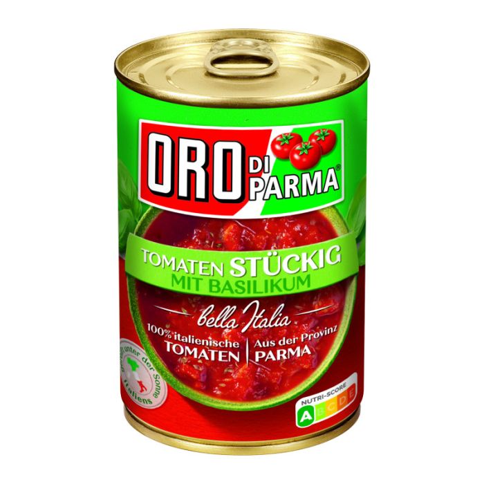 ORO DI PARMA STÜCKIGE TOMATEN MIT BASILIKUM 425ml-4008100168244