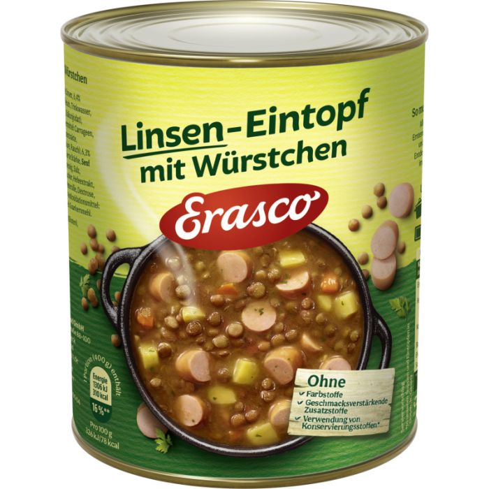 Erasco Linsen-Eintopf mit Würstchen 800g-4037300108293