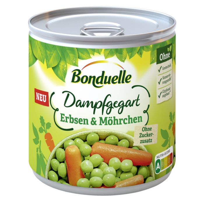 Bonduelle Erbsen mit Möhrchen Dampfgegart 425ml / 300g-3083681160383