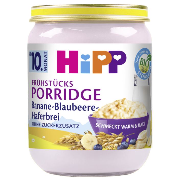 HiPP Bio Frühstücks-Porridge, Banane-Blaubeere-Haferbrei, 160g-4062300349445