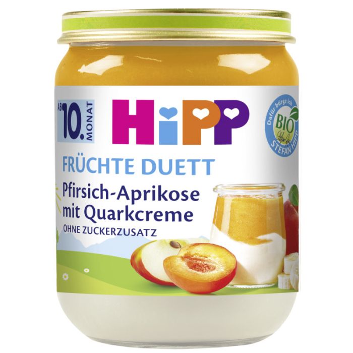 HiPP Bio Früchte-Duett Pfirsich-Aprikose mit Quarkcreme, 160g-4062300379503