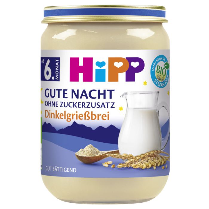 HiPP Bio Gute Nacht, Dinkelgrießbrei, ohne Zuckerzusatz, 190g-4062300321335