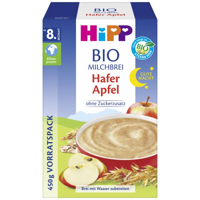 HiPP Gute-Nacht-Brei Hafer Apfel, Vorratspackung (2x225g) 450g-4062300392397