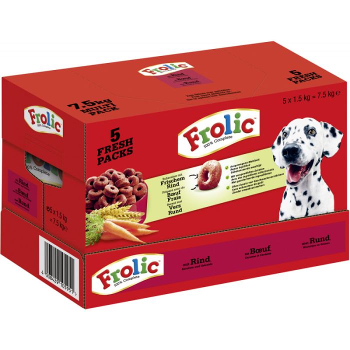 Multipack: FROLIC Beutel 7,5kg mit Rind, Karotten und Getreide -4008429105951