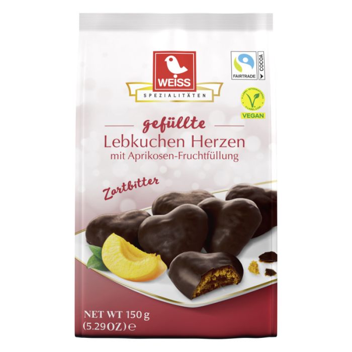 Weiss Gefüllte Lebkuchen-Herzen Zartbitter 150g-4003160279404