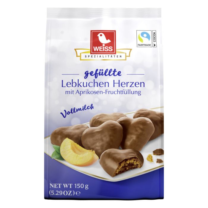 Weiss Gefüllte Lebkuchen-Herzen Vollmilch 150g-4003160279503